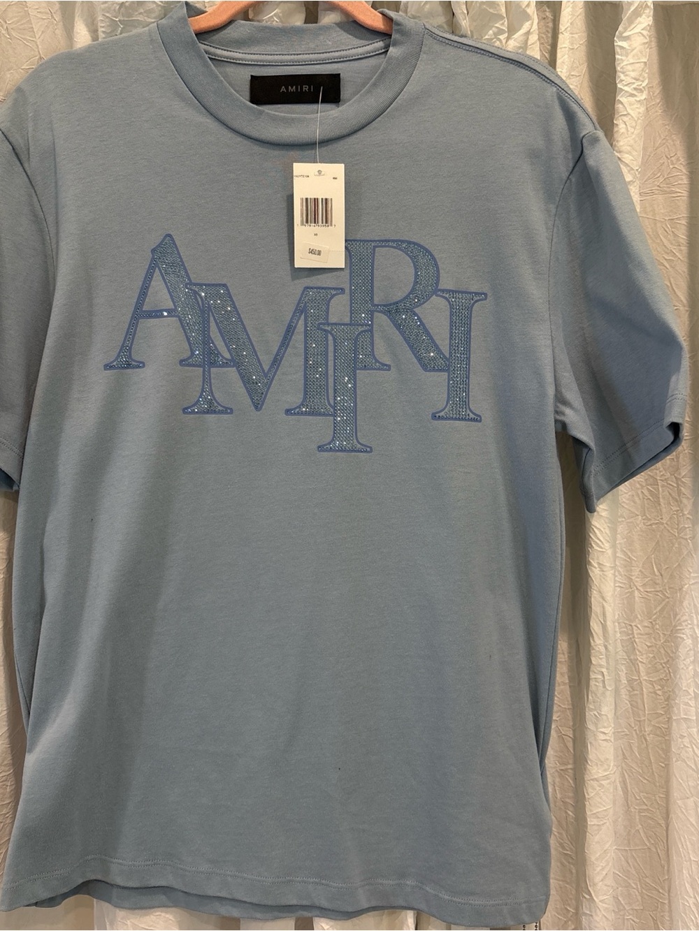 AMIRI Ashley Blue Crystal Logo Tee